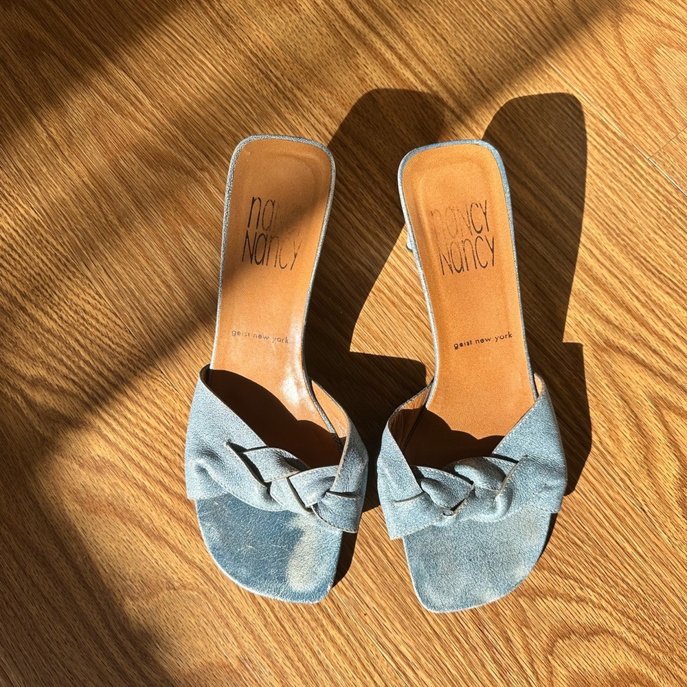 Vintage Blue Suede Knot Slide Sandals - Women's